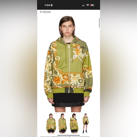 Versace Olive Green Medusa Renaissance Print Full Zip Hoodie (RARE) - Picture 12 of 13